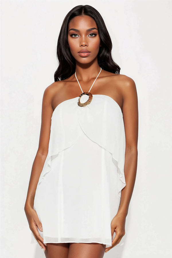 Coastal Core Chiffon Mini Dress - White